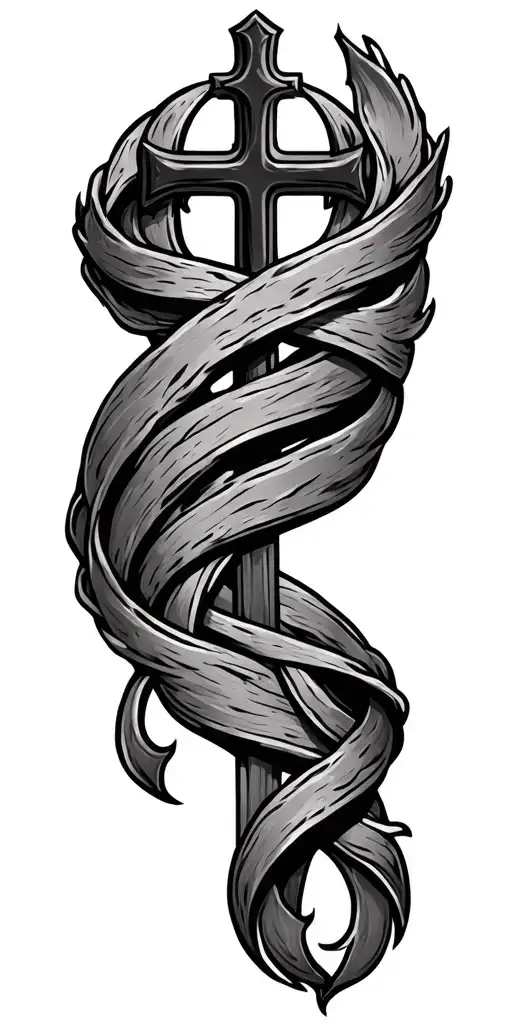 Tooled Leather With A Cross Intertwined