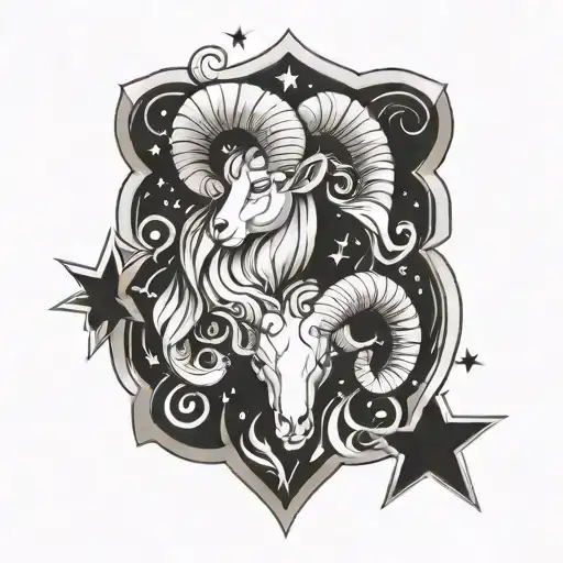 Aries Symbol Incorporating Elements Like Fire And Stars