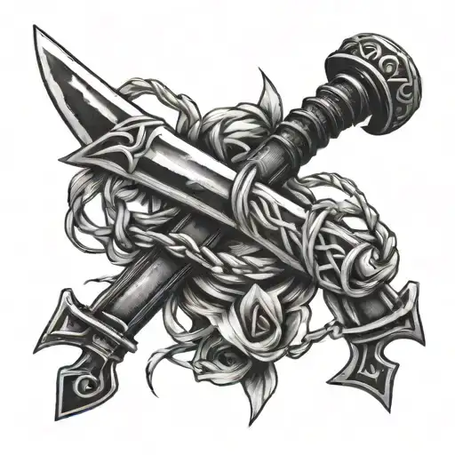 Barbed Wire Wrapped Around Sword