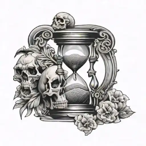 Hour Glass With Sand And Skull Inside Surrounded
