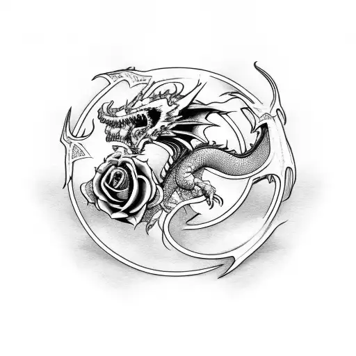 Dragon Skull With Roses