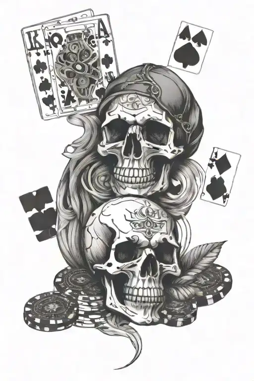 Skull With Poker Chips And Cards In The Background