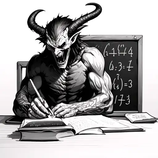 Demon Working On Math On A Blackboard