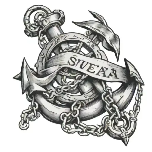 An Anchor From A Military Ship With An Iron Chain And A Ribbon With The Inscription Svetlana