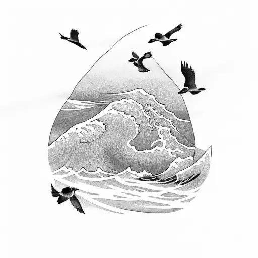 Irish Landscape With Waves And Birds