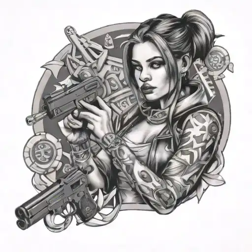 Girl Holding Guns Money Drugs