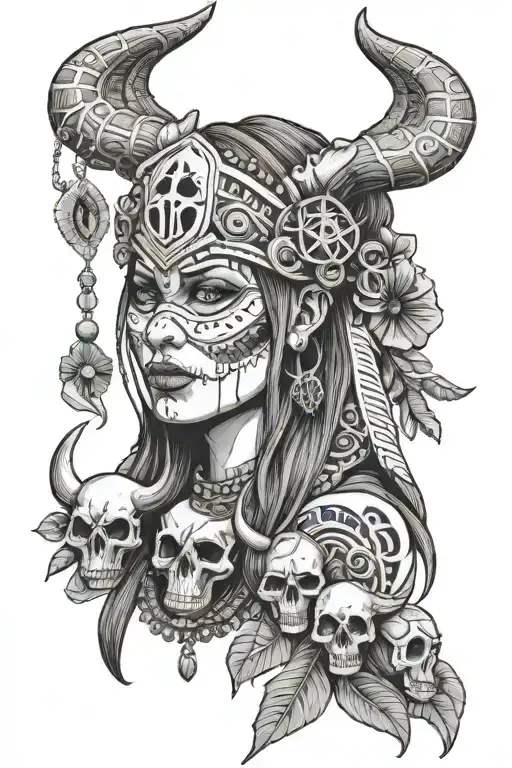 Nordic Female Shaman Wearing Animal Skull