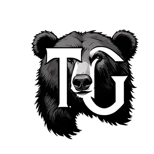 Simple Line Drawing Of A Bear And The Letters T And G