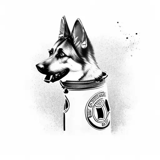 A German Shepherd Wearing A Soccer Jersey With A Coca Cola Bottle In Its Mouth