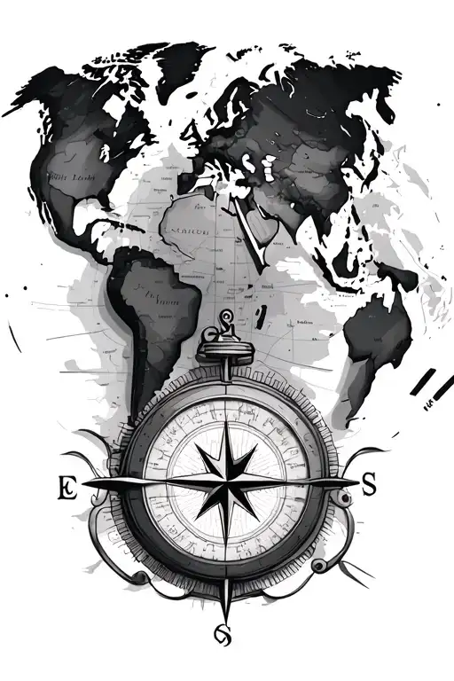 World's Map With A Compass