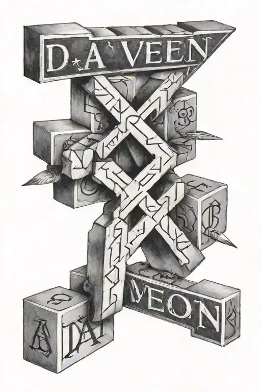 Dai'veon Name Tattoo Design Featuring Blocks Body Black And White
