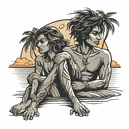 Mauritius Sunset Couple Sitting