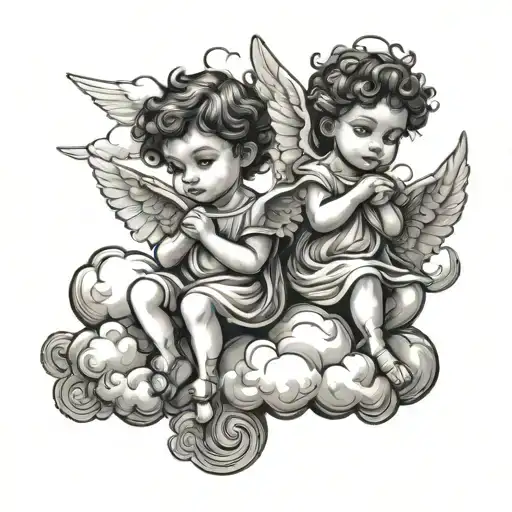 2 Cute Little Angels On A Cloud