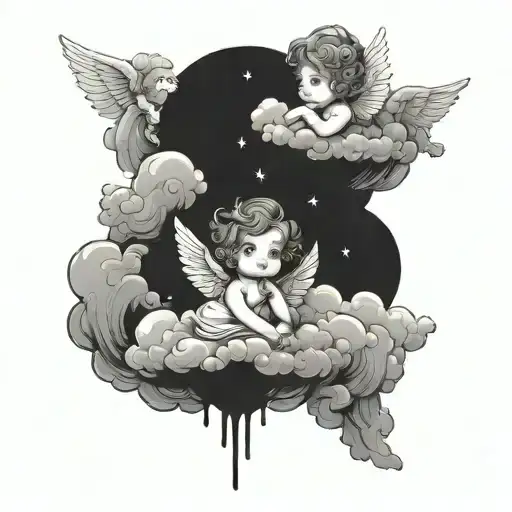 2 Cute Little Angels On A Cloud Simple
