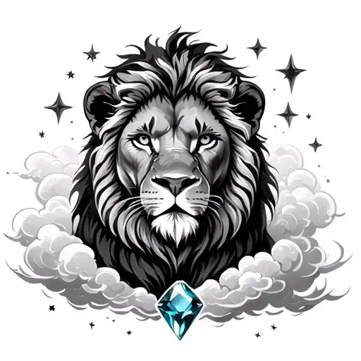 A Lion And A Precious Stone Under A Cloud Of Stars