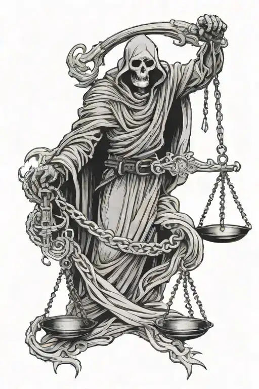 Grim Reaper Holding Scales Of Justice Intertwined