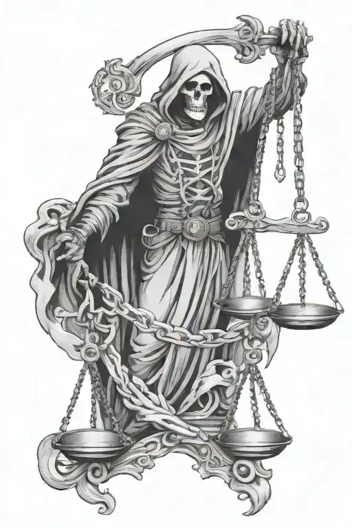 Grim Reaper Holding Scales Of Justice Scale