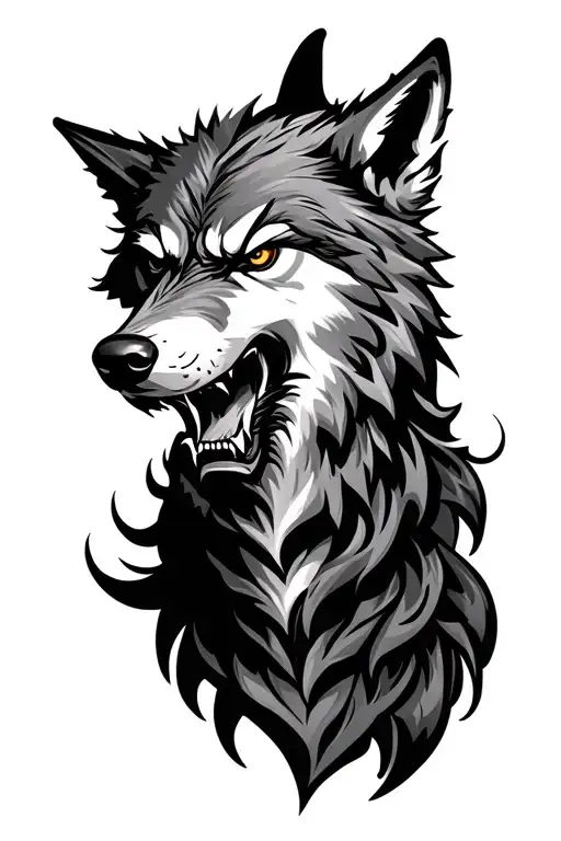 Wolf Head With Angry Face Design