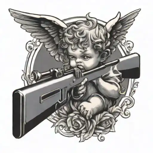 Cherub Holding Gun