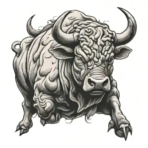 Black And White Tattoo On The Left Shoulder Of The Bull Of Armageddon