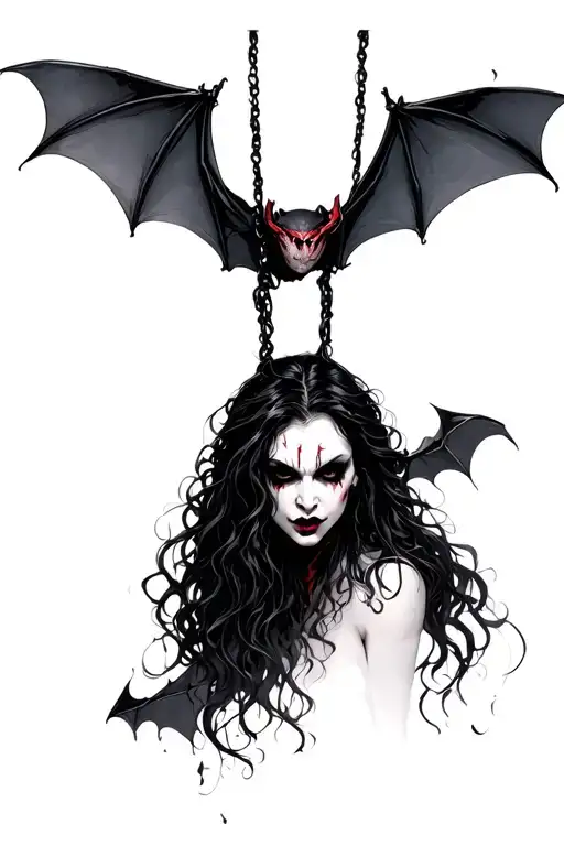 Vampire Female With Bat Hanging Upside