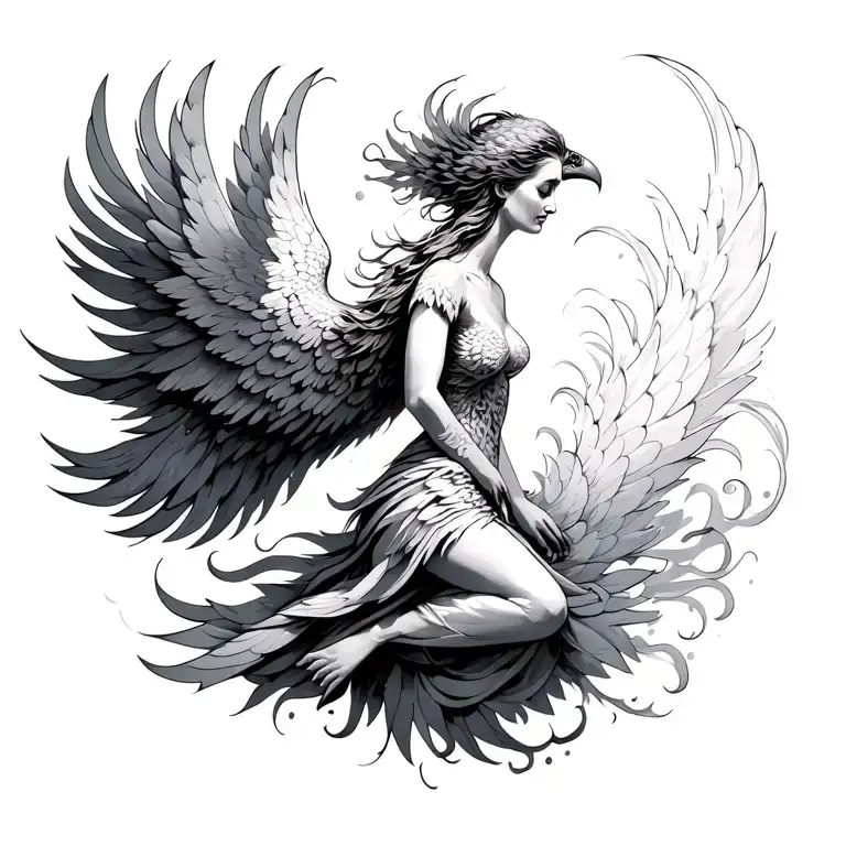 Woman Rising As A Phoenix Bird