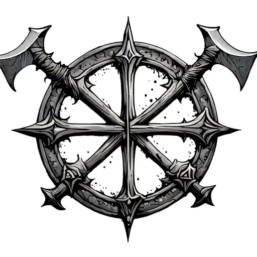 Vegvisir With Two Crossed Axes Underneath In Black