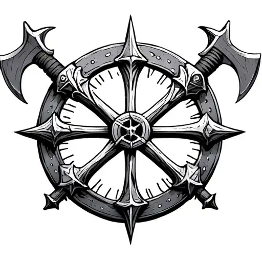 Vegvisir With Two Crossed Axes Underneath In Black