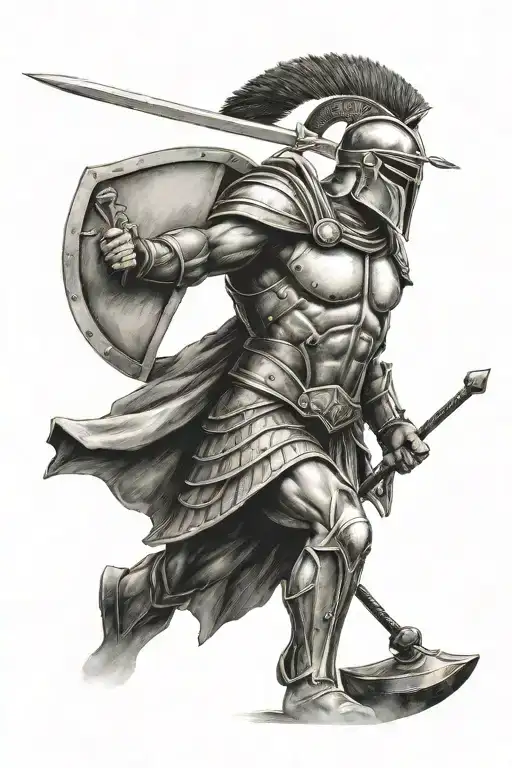 Spartan Soldier Holding A Spear And A Shield
