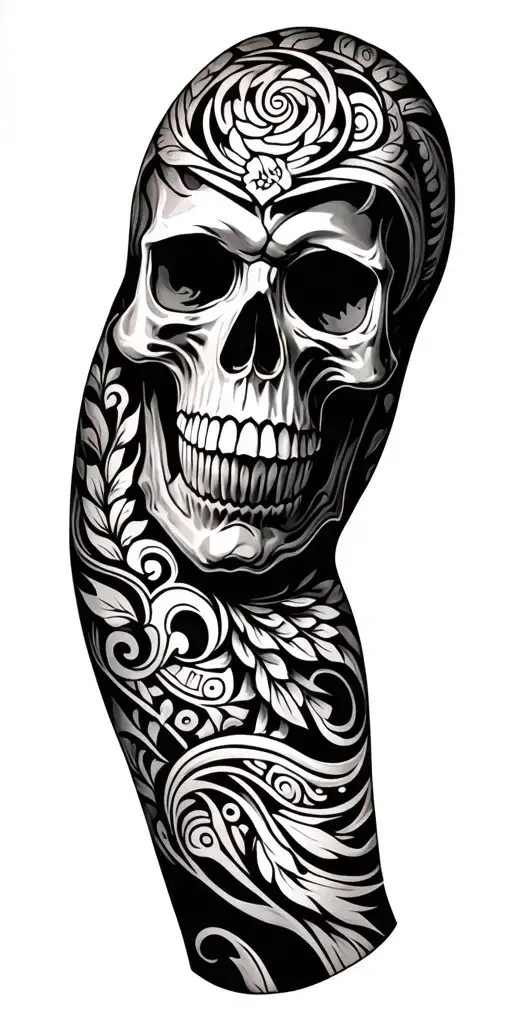 Skull And Maori Arm Sleeve