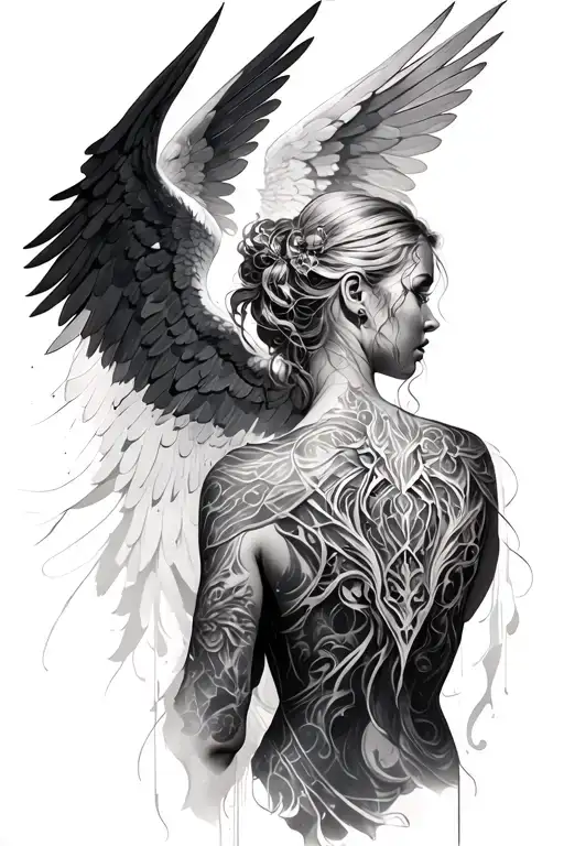 Mix Of Cybersigilsm And Realism Fallen Angel Whole Back