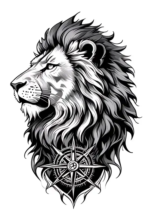 Lion Head And Compass Rose