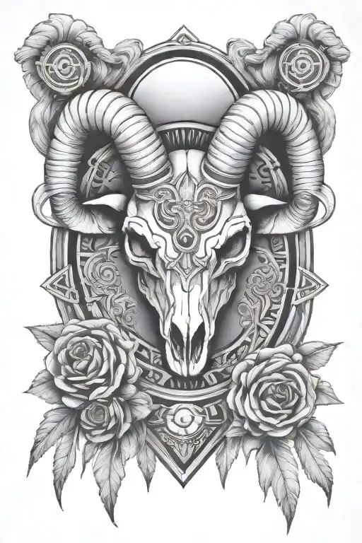 Ram Skull And All Seeing Eye Symbol Intertwined