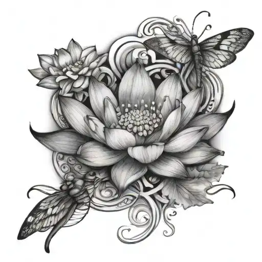 Lotus And Dragonfly Surrounded