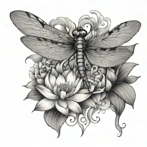 Dragonfly With Lotus Flower Blooming