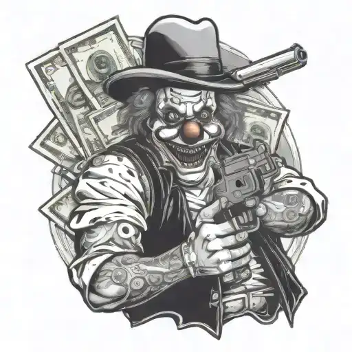 Clown Bank Robber Holding A Gun And Money
