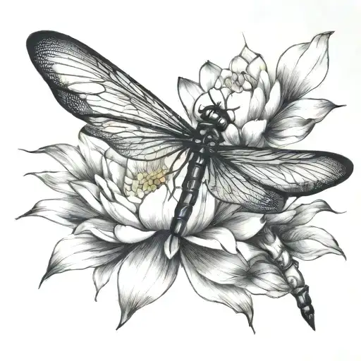 Dragonfly With Lotus Flower Blooming