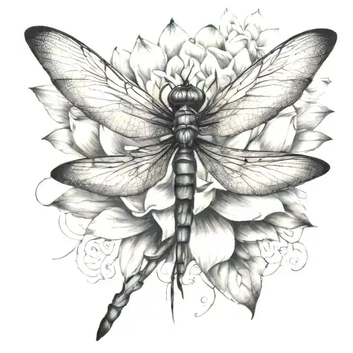 Dragonfly With Lotus Flower Blooming