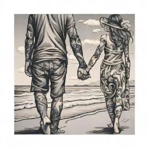 Beach Couple Holding Hands