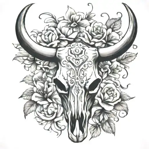 Bull Skull With Flowers Intertwined