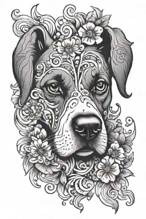 Flowers And Swirls With The Print Of A Dog Nose Print