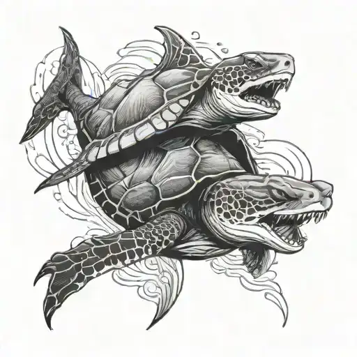 Hawaiian Turtle And Shark Jumping