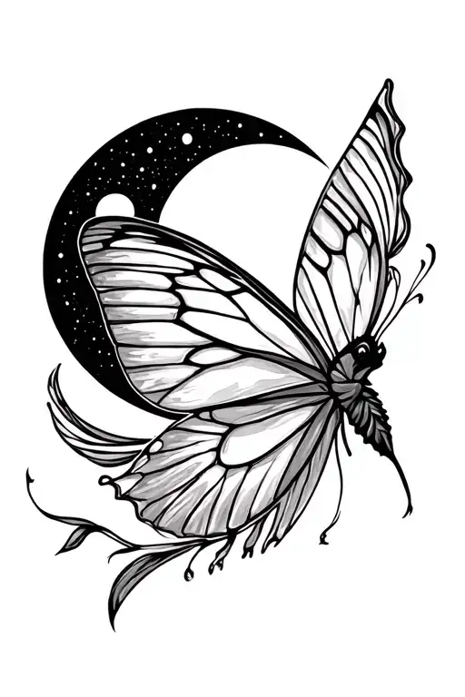 Butterfly And Moon Phase In Straight Line