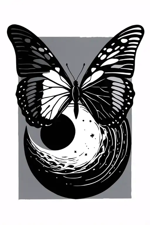 Butterfly And Moon Phase In Straight Line Tattoo Separated