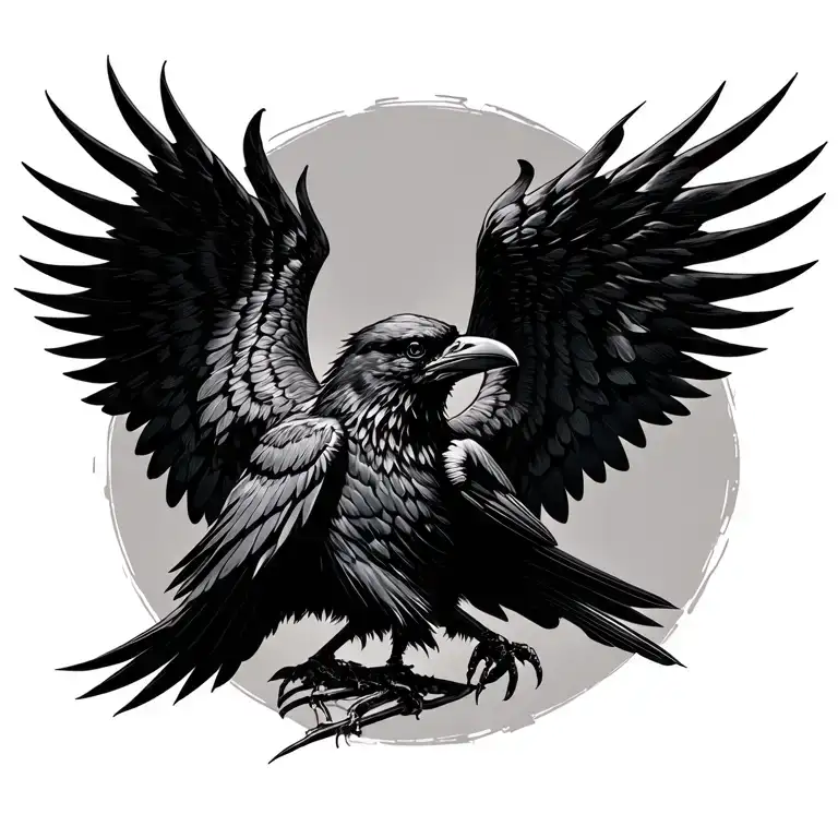 Raven Wings In Full Swing Without A Bird With Each Feather Worked Out