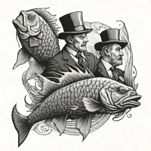 Three Gentleman Between Fish