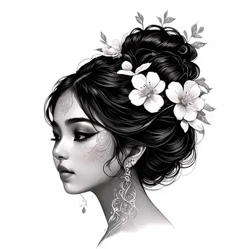 Blossoms Asian Lady Head