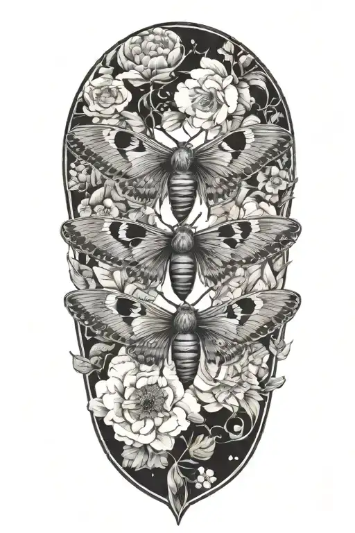 Death Moth Surrounded By Florals