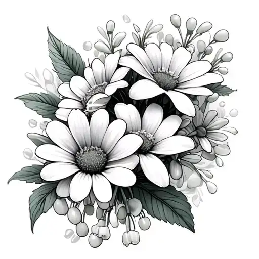 Daisys With Lily Of The Valley And Cherry Blossom Accents