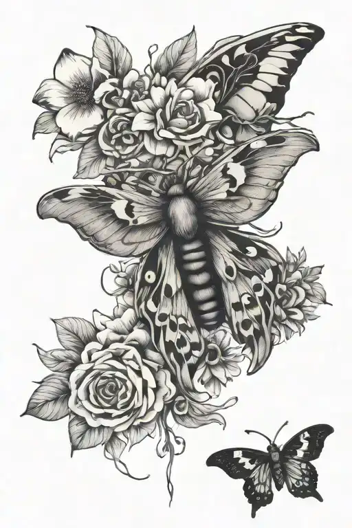 Death Moth Surrounded By Florals